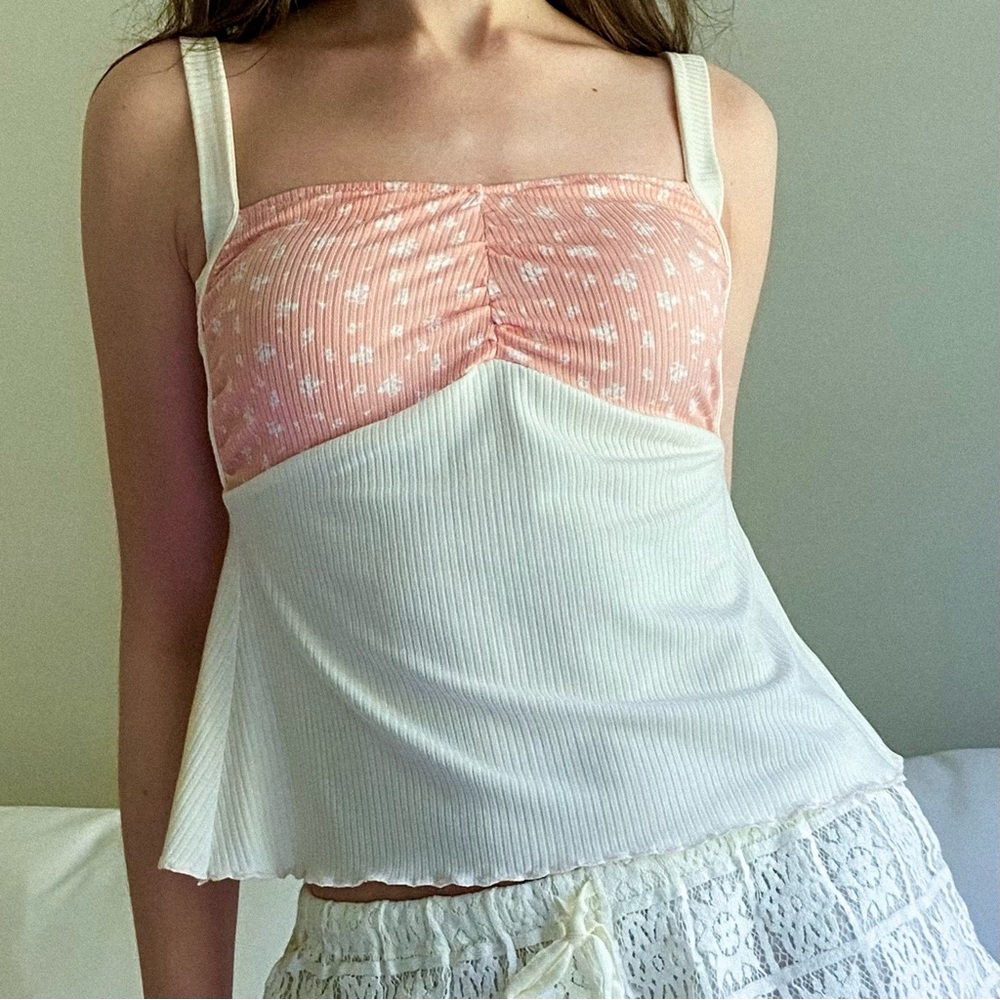 Peach and Cream Floral Babydoll Top - Handmade